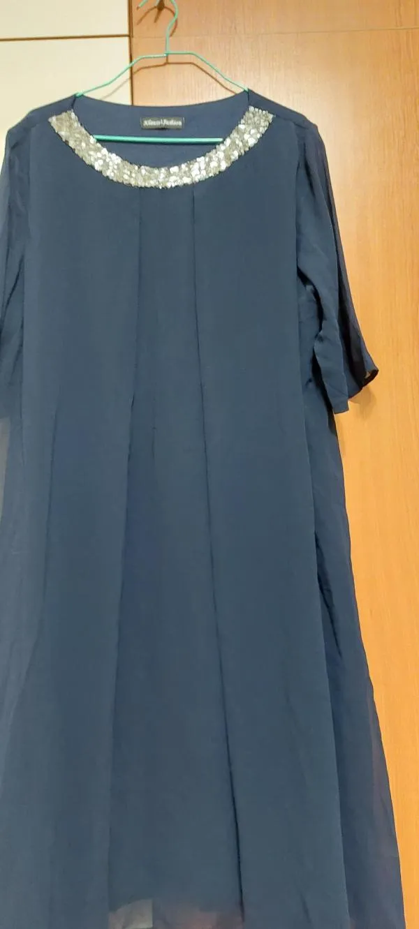 Rochie de ocazie Klauss Fashion EU 50 | Bleumarin, Maxi, Mânecă scurtă, Pietre decorative, Poliester