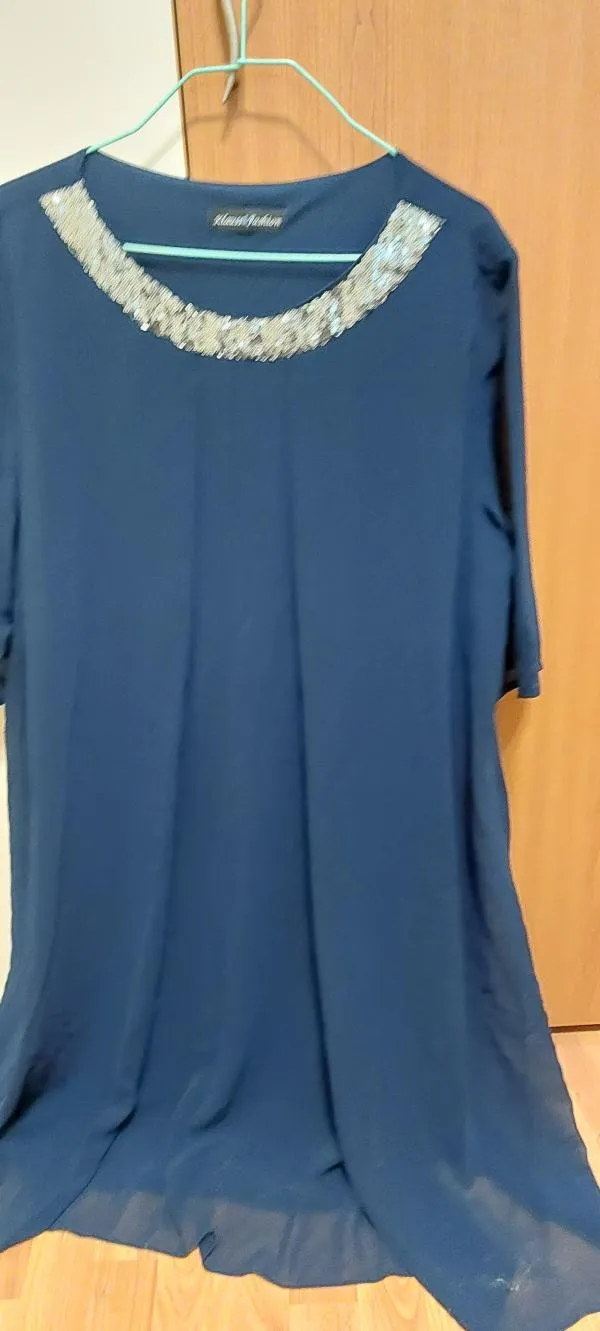 Rochie de ocazie Klauss Fashion EU 50 | Bleumarin, Maxi, Mânecă scurtă, Pietre decorative, Poliester - Image 4