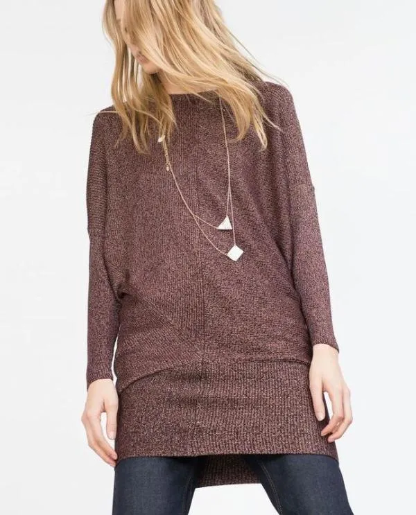Rochie casual Zara M | Burgundy, Midi, Mânecă lungă - Image 2
