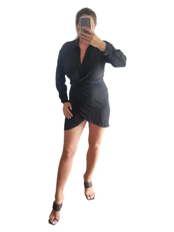 Rochie casual Zara XS | Negru, Midi, Mânecă lungă