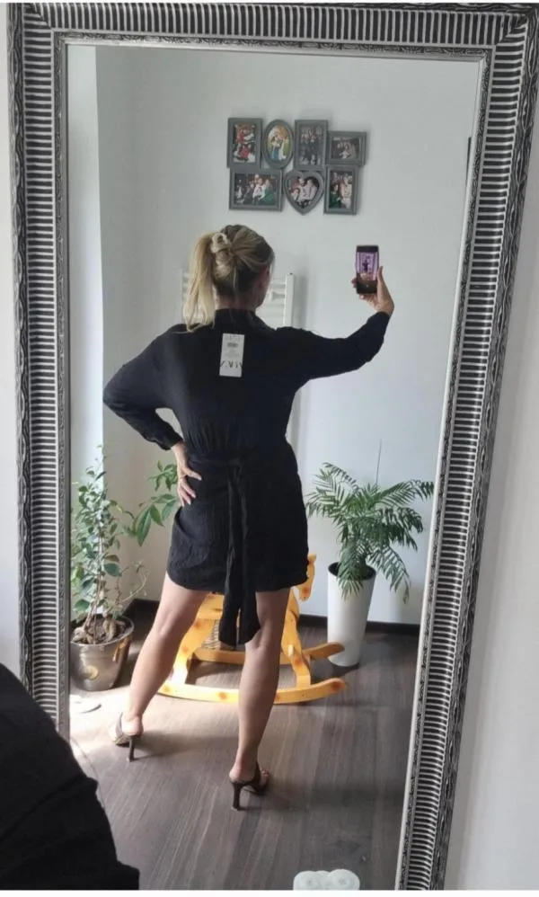 Rochie casual Zara XS | Negru, Midi, Mânecă lungă - Image 3