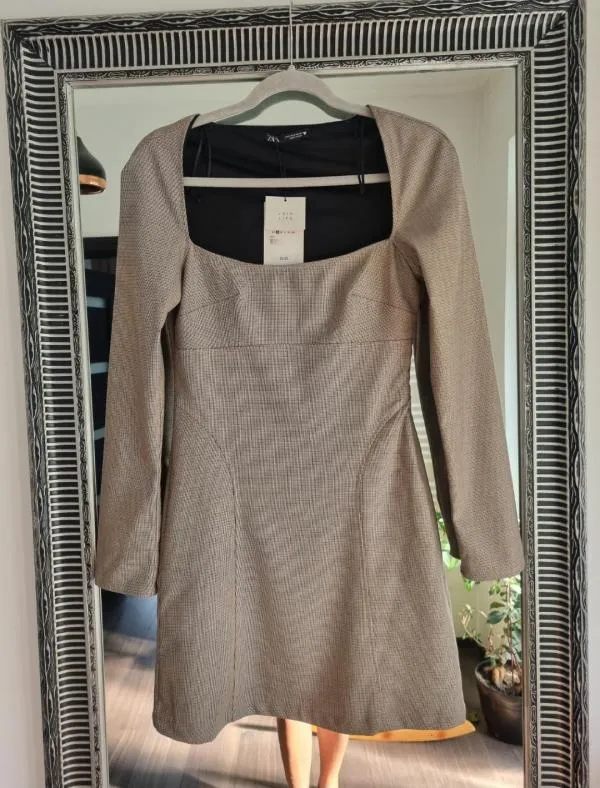 Rochie office Zara S | Bej, Mini, Mânecă lungă - Image 5