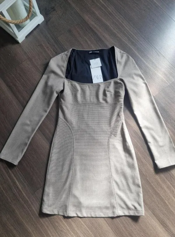 Rochie office Zara S | Bej, Mini, Mânecă lungă - Image 7