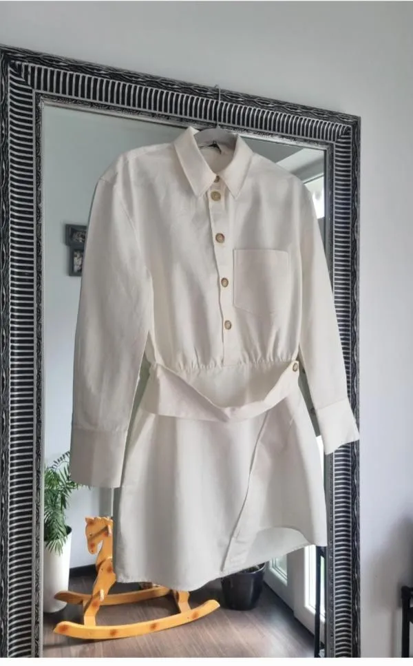 Rochie tip cămașă Zara S | Bej, Mini, Mânecă lungă - Image 6