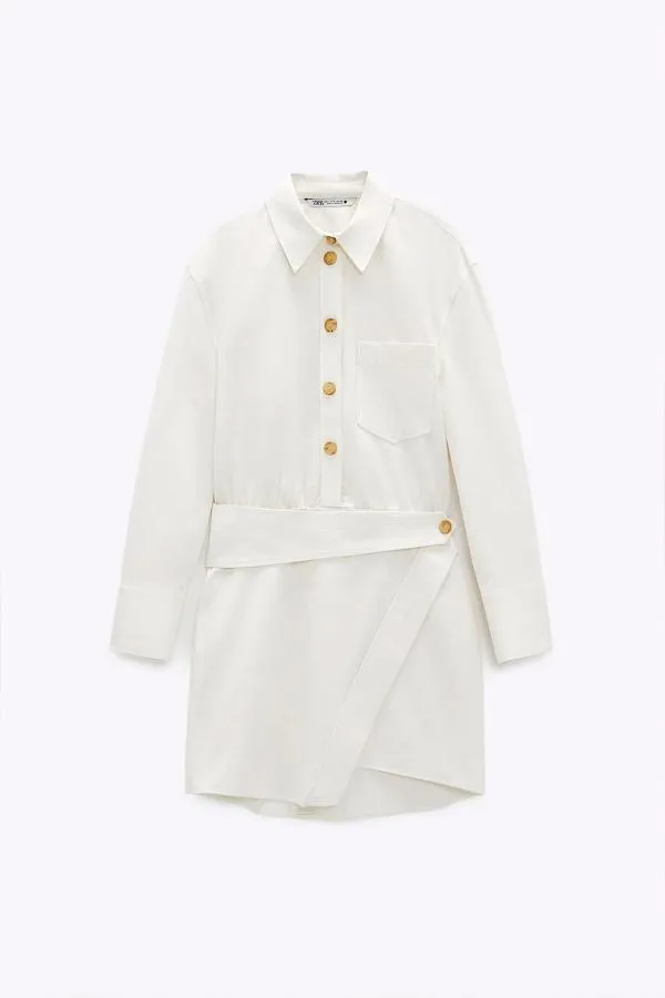 Rochie tip cămașă Zara S | Bej, Mini, Mânecă lungă - Image 2
