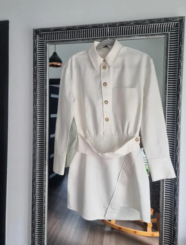 Rochie tip cămașă Zara S | Bej, Mini, Mânecă lungă - Image 7