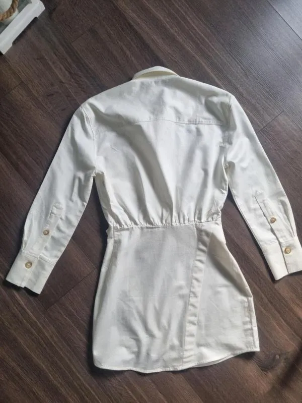 Rochie tip cămașă Zara S | Bej, Mini, Mânecă lungă - Image 9