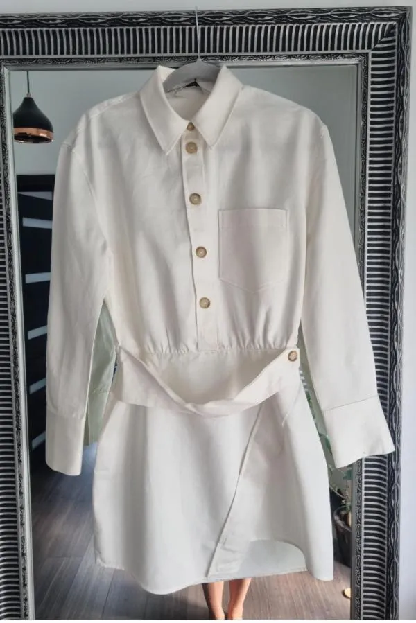 Rochie tip cămașă Zara S | Bej, Mini, Mânecă lungă - Image 10
