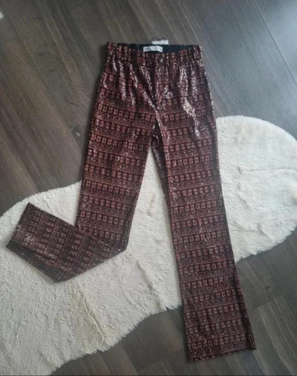 Pantaloni Zara S | Burgundy, Lungi, Flared (Evazați) fit - Image 5