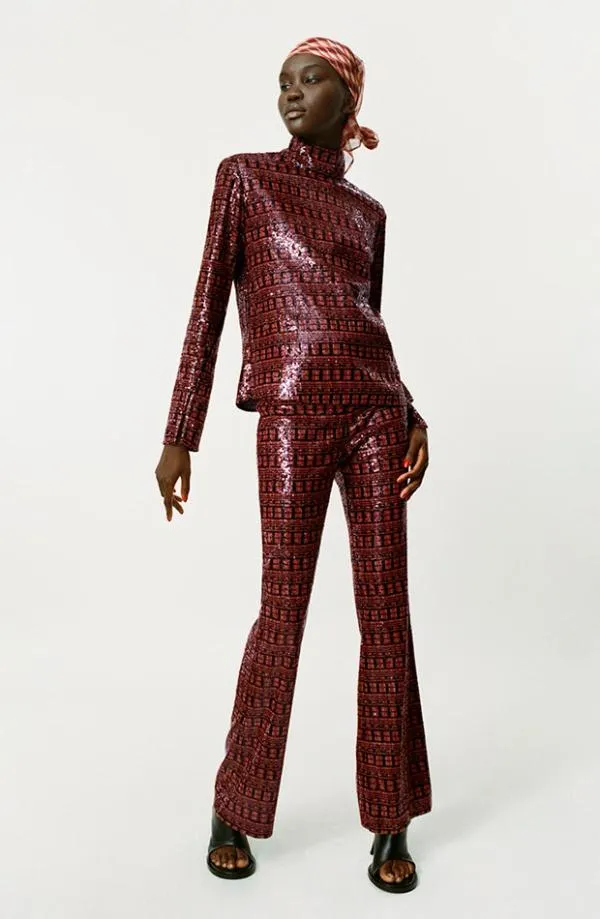 Pantaloni Zara S | Burgundy, Lungi, Flared (Evazați) fit - Image 2