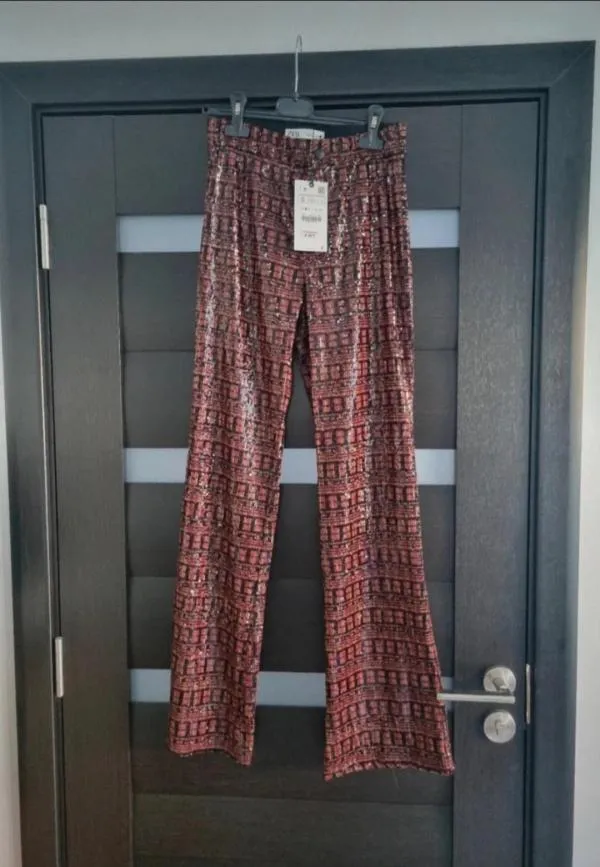 Pantaloni Zara S | Burgundy, Lungi, Flared (Evazați) fit - Image 7