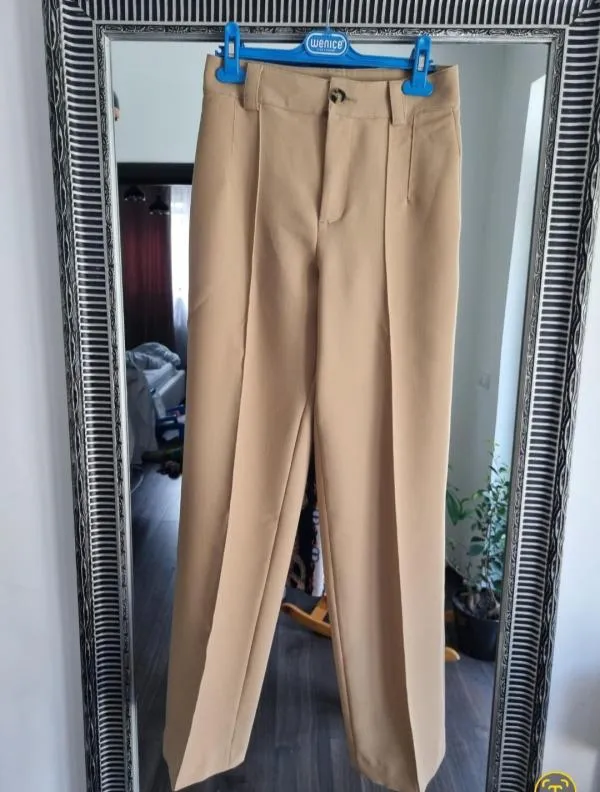 Pantaloni Zara XS | Ivoire, Lungi, Wide Leg fit - Image 4