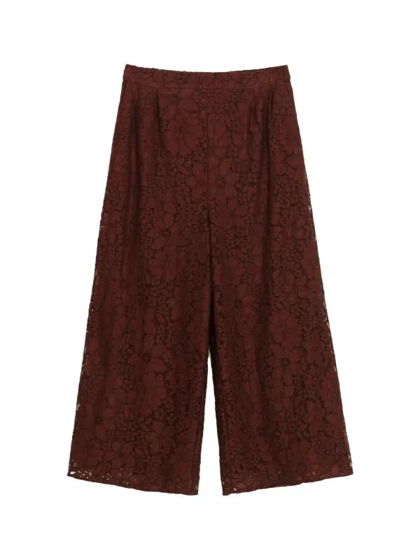 Pantaloni Zara S | Burgundy, Trei sferturi, Wide Leg fit, Floral & Tropical, Dantelă