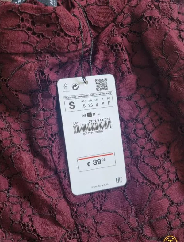 Pantaloni Zara S | Burgundy, Trei sferturi, Wide Leg fit, Floral & Tropical, Dantelă - Image 7