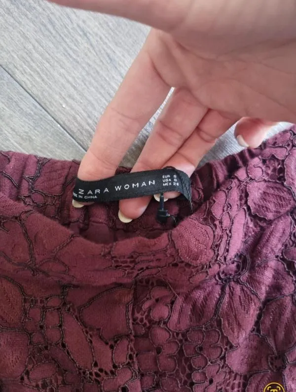 Pantaloni Zara S | Burgundy, Trei sferturi, Wide Leg fit, Floral & Tropical, Dantelă - Image 8