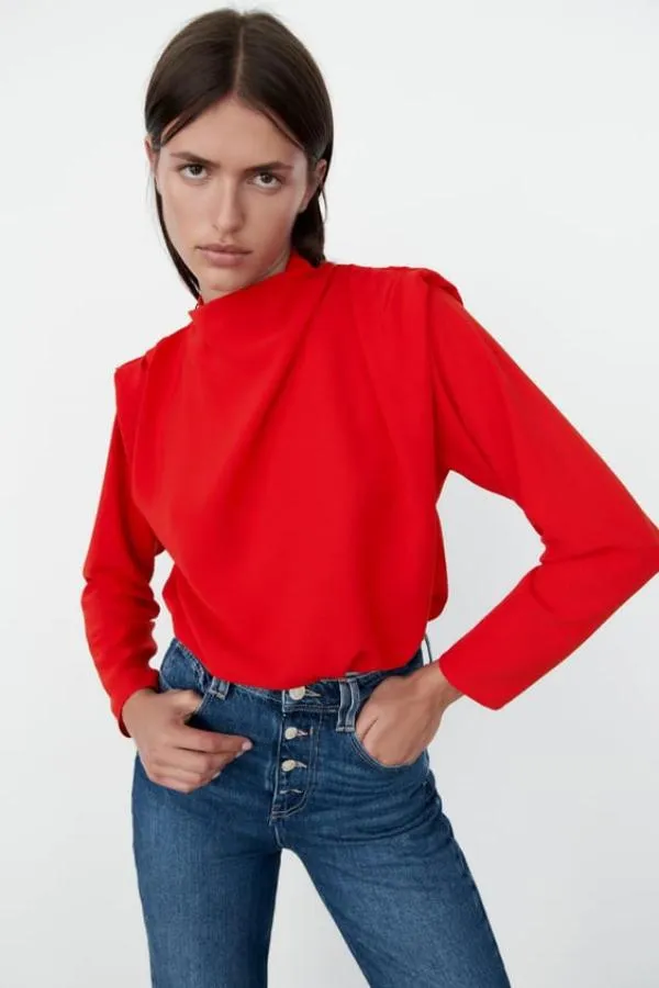 Bluză Zara S | Roșu, Normal, Mânecă lungă - Image 2