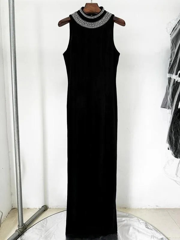 Rochie de seară M | Negru, Maxi, Fără mâneci, Pietre decorative - Image 2