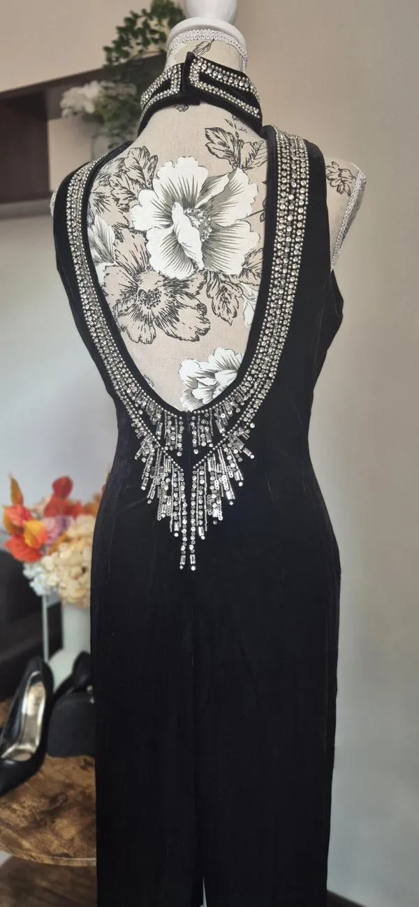 Rochie de seară M | Negru, Maxi, Fără mâneci, Pietre decorative - Image 8
