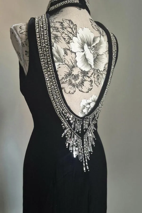 Rochie de seară M | Negru, Maxi, Fără mâneci, Pietre decorative - Image 9