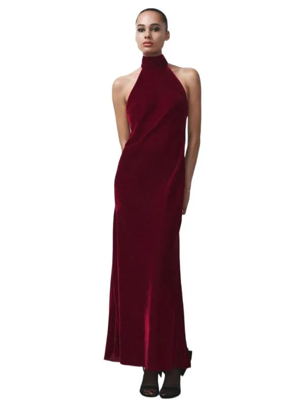 Rochie de seară Zara L | Burgundy, Maxi, Bretele după gât
