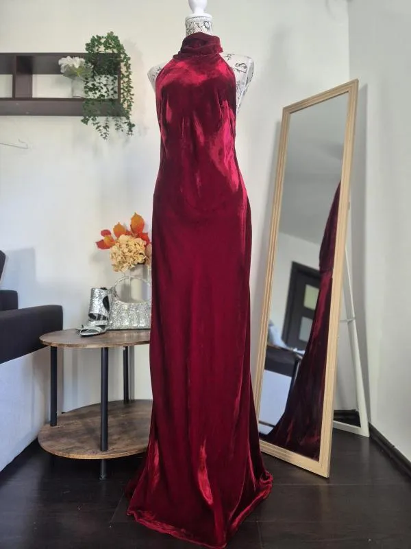 Rochie de seară Zara L | Burgundy, Maxi, Bretele după gât - Image 5