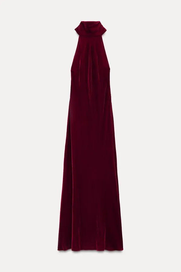 Rochie de seară Zara L | Burgundy, Maxi, Bretele după gât - Image 4