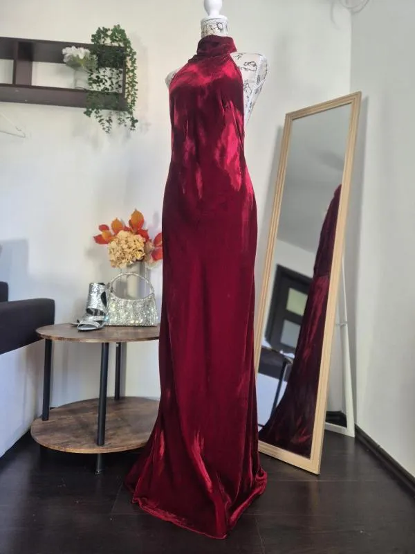 Rochie de seară Zara L | Burgundy, Maxi, Bretele după gât - Image 6