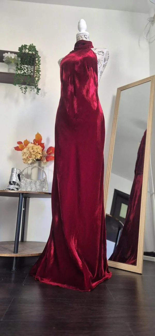Rochie de seară Zara L | Burgundy, Maxi, Bretele după gât - Image 7