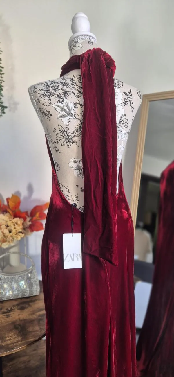 Rochie de seară Zara L | Burgundy, Maxi, Bretele după gât - Image 9