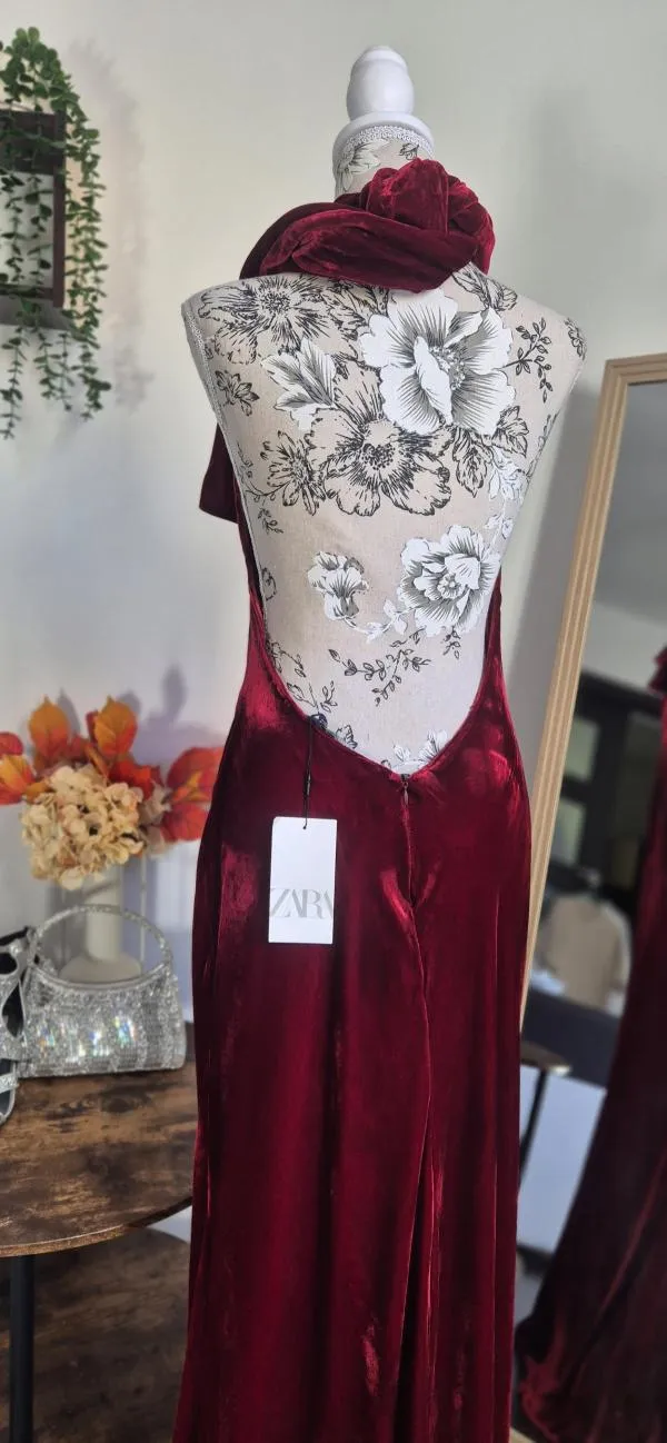 Rochie de seară Zara L | Burgundy, Maxi, Bretele după gât - Image 10