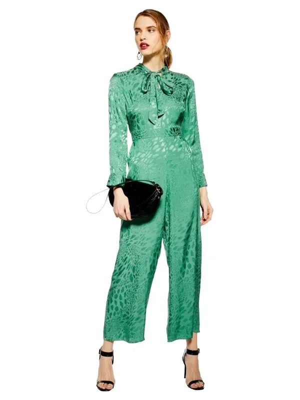 Salopetă Topshop EU 34 | Verde, Lungă, Mânecă lungă, Animal print, Vâscoză