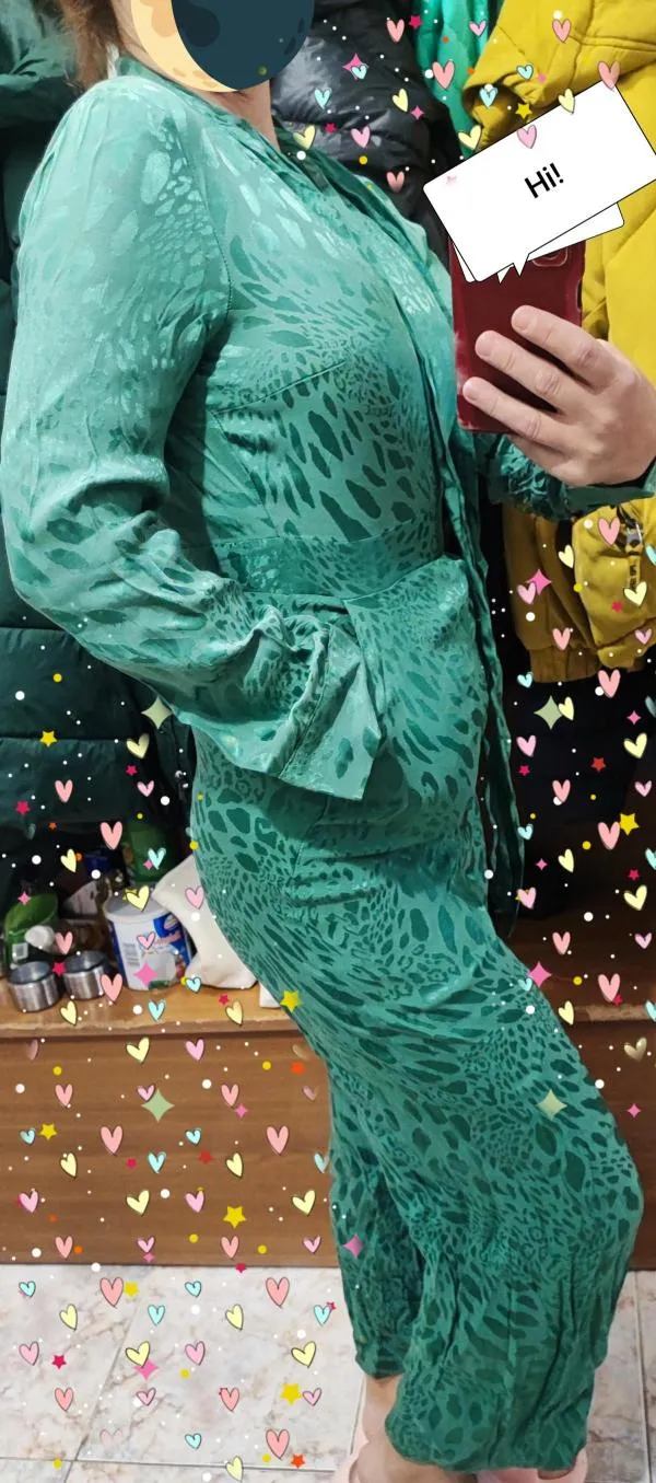 Salopetă Topshop EU 34 | Verde, Lungă, Mânecă lungă, Animal print, Vâscoză - Image 3
