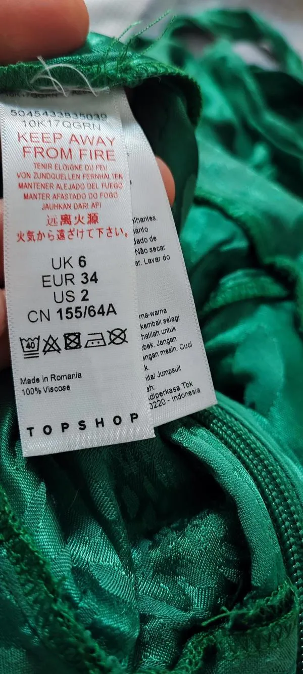 Salopetă Topshop EU 34 | Verde, Lungă, Mânecă lungă, Animal print, Vâscoză - Image 10
