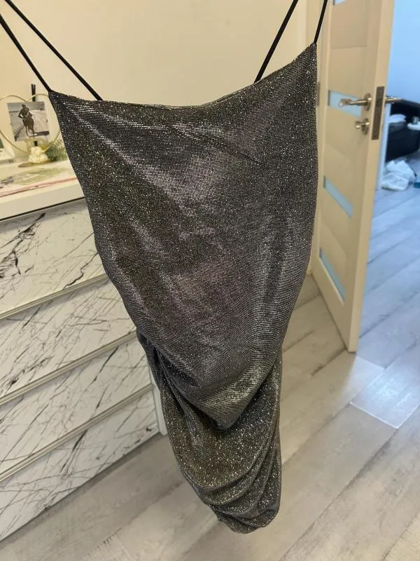 Rochie de seară New Collection EU 36 | Argintiu, Mini, Bretele subțiri, Petite, Paiete, Elastan - Image 4