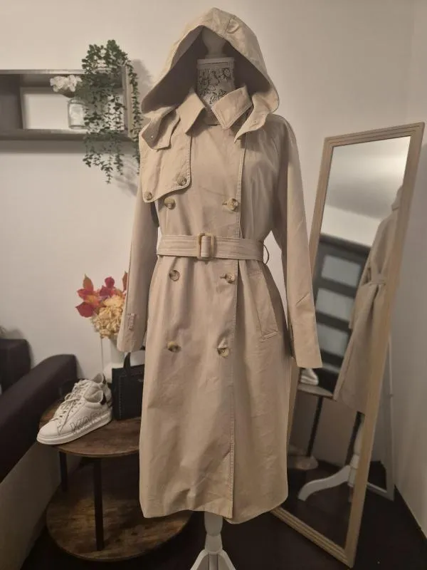 Trenci Mango M | Bej, Cu glugă detașabilă, Bumbac - Image 4