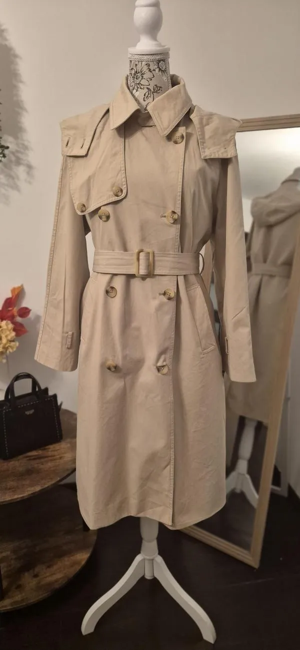 Trenci Mango M | Bej, Cu glugă detașabilă, Bumbac - Image 6