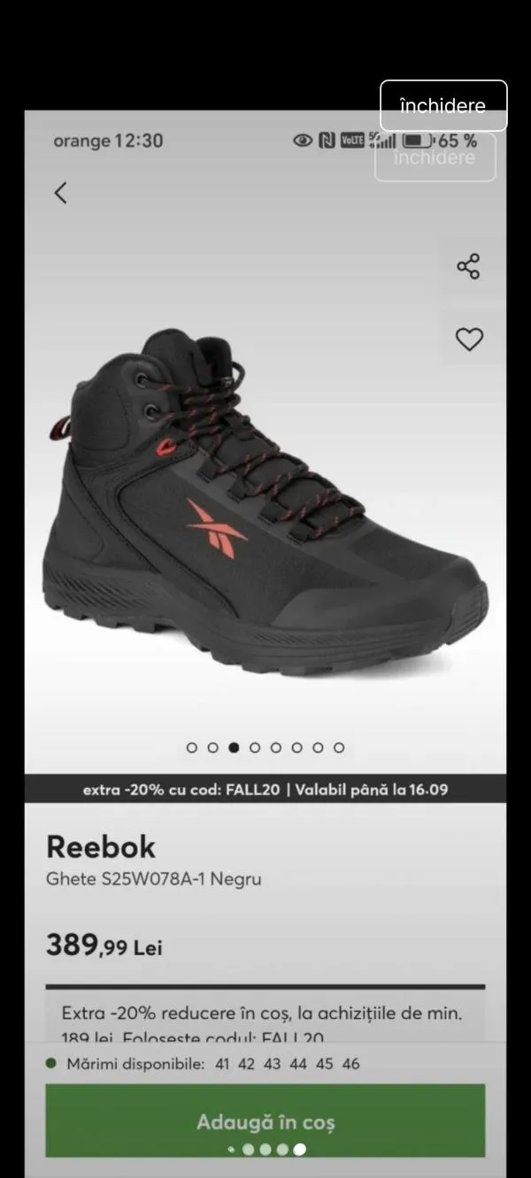 Ghete Reebok EU 42 | Negru - Image 8