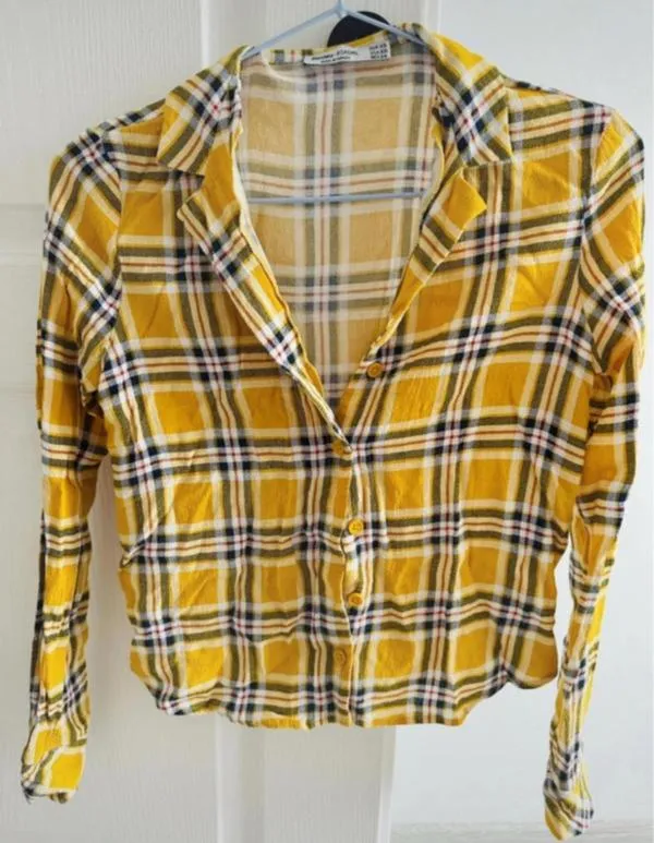 Cămașă Bershka XS | Galben, Normal, Mânecă lungă, Carouri - Image 3