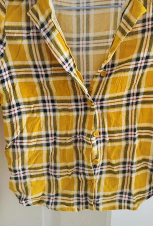 Cămașă Bershka XS | Galben, Normal, Mânecă lungă, Carouri - Image 4