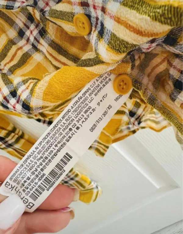 Cămașă Bershka XS | Galben, Normal, Mânecă lungă, Carouri - Image 6