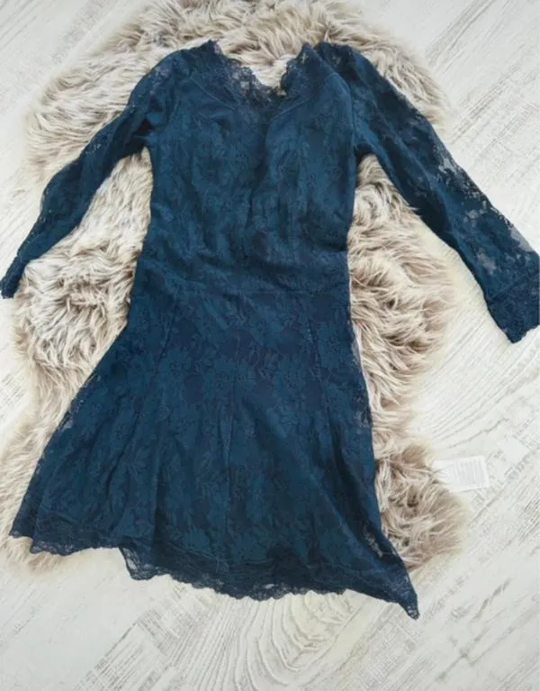 Rochie de ocazie Bershka M | Bleumarin, Mini, Mânecă trei sferturi, Floral & Tropical - Image 2