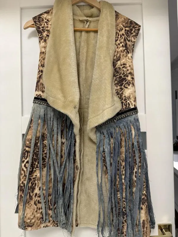 Vestă Ocassion EU 36 | Caramel, Animal print, Franjuri - Image 2