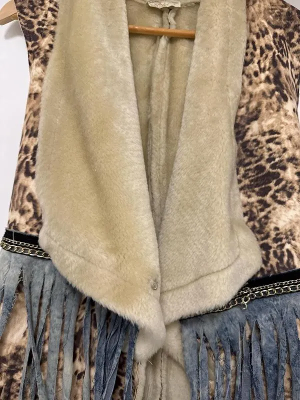 Vestă Ocassion EU 36 | Caramel, Animal print, Franjuri - Image 5