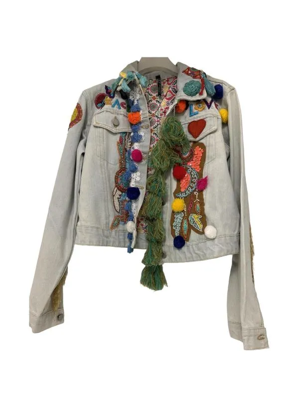 Geacă din denim Golden Days Paris EU 36 | Bleu, Floral & Tropical, Dantelă, Denim