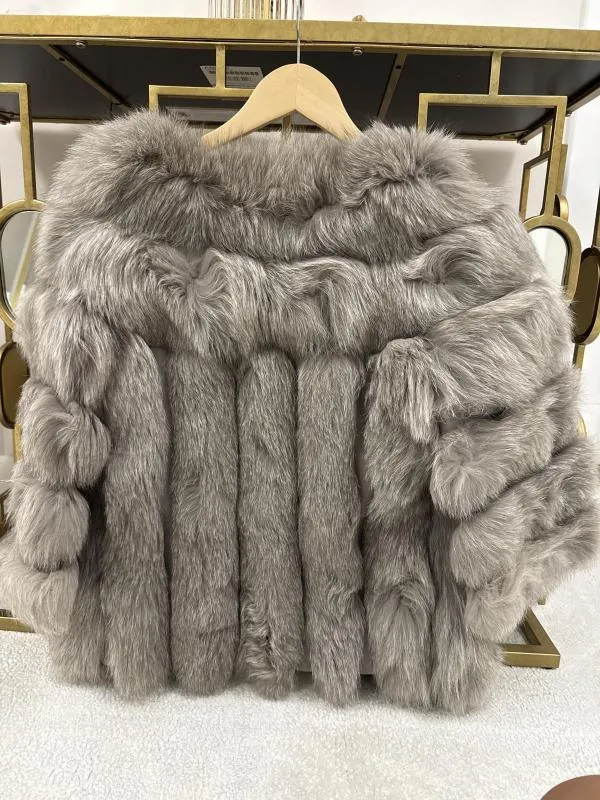 Geacă din blană Carolina Design S | Gri, Fără glugă, Blană naturală - Image 3