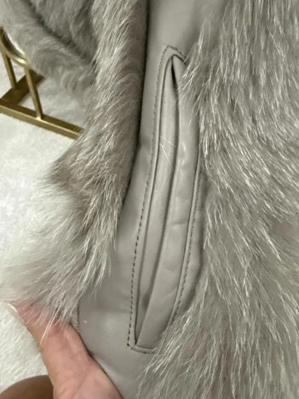 Geacă din blană Carolina Design S | Gri, Fără glugă, Blană naturală - Image 5