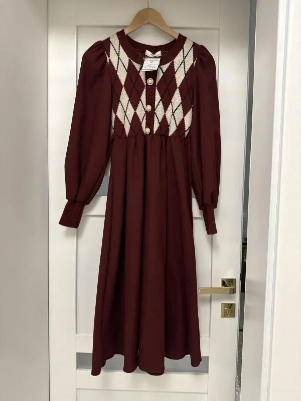 Rochie casual Anasofia EU 36 | Burgundy, Midi, Carouri - Image 2