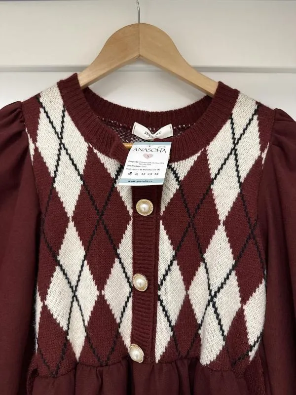 Rochie casual Anasofia EU 36 | Burgundy, Midi, Carouri - Image 3
