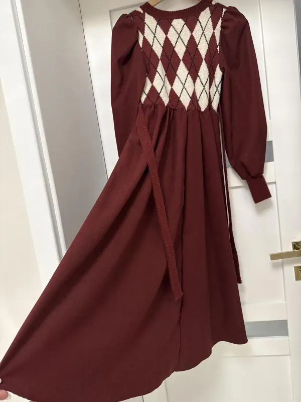 Rochie casual Anasofia EU 36 | Burgundy, Midi, Carouri - Image 4