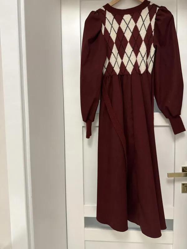 Rochie casual Anasofia EU 36 | Burgundy, Midi, Carouri - Image 6